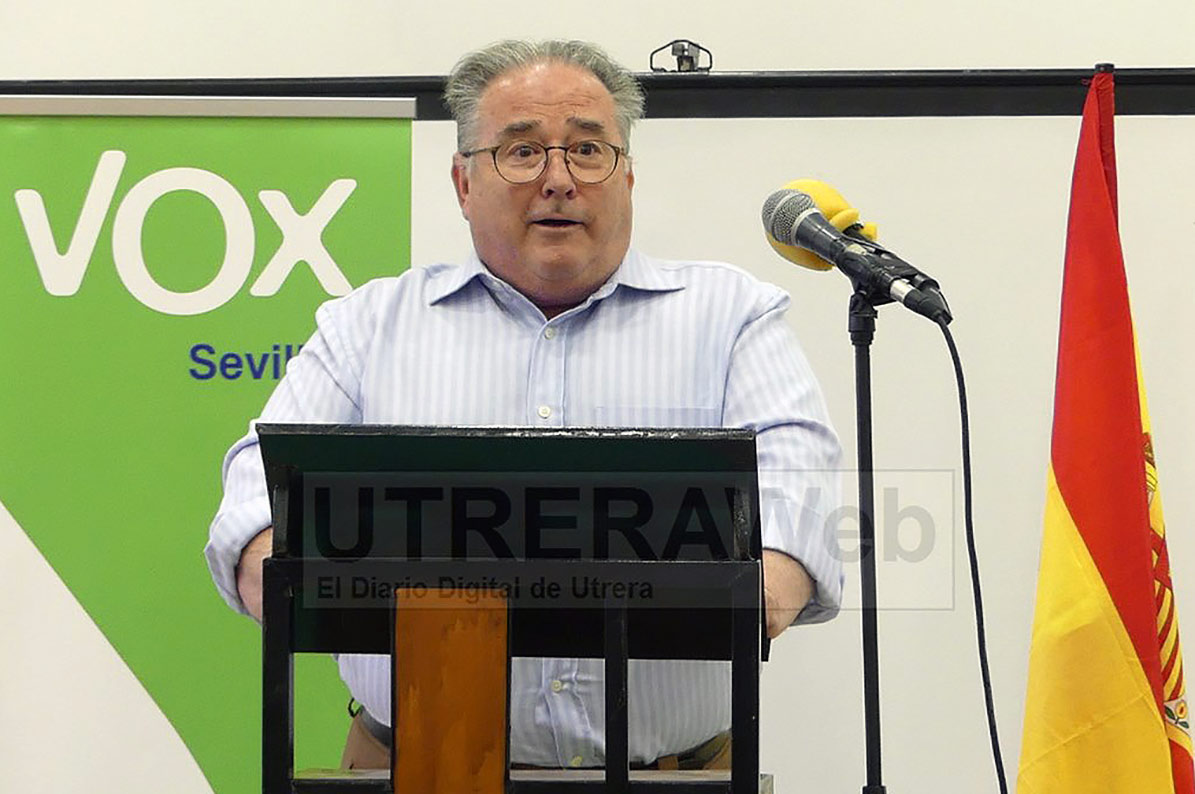 Rafael Ángel de Quinta Frutos, miembro de Vox Utrera, durante un acto electoral de las pasadas elecciones.